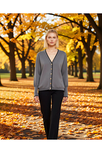 BENERLY سترة نسائية بياقة على شكل حرف V مع تفاصيل أزرار وخطوط، أكمام طويلة، ق...