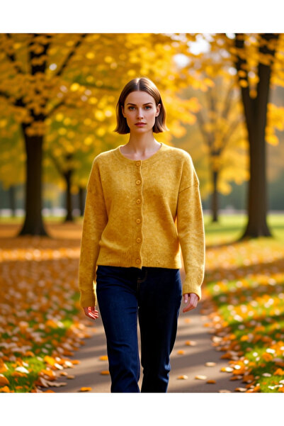 BENERLY Women's Crew Neck Low Sleeve Oversized Cut Knitwear Cardigan Winter D...