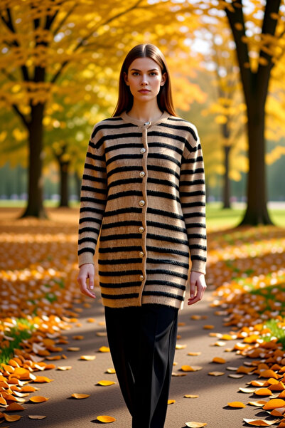 BENERLY Tricotaj cu nasturi, cu guler tip bicicletă, în dungi, pentru femei, ...