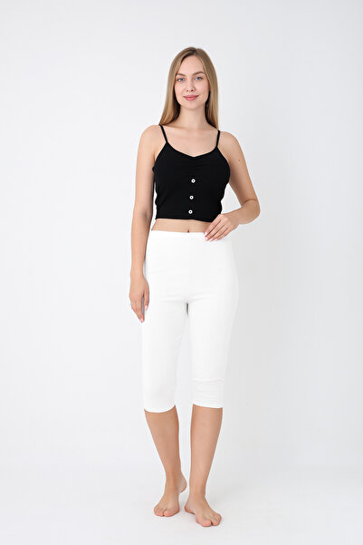 Altınay Women's White Capri Leggings (3 Pieces) – 90% Cotton
