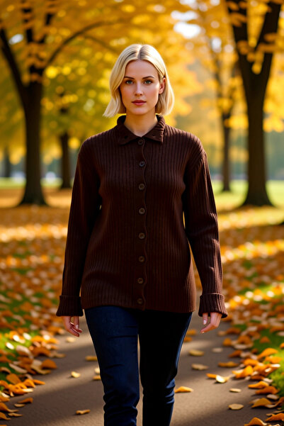 BENERLY Cardigan din tricotaj cu guler polo pentru femei, cu umeri căzuți, cr...