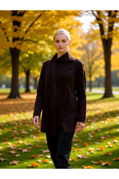 BENERLY سترة نسائية محبوكة بياقة وشاح وأزرار غير متماثلة، مناسبة لموسم الشتاء...