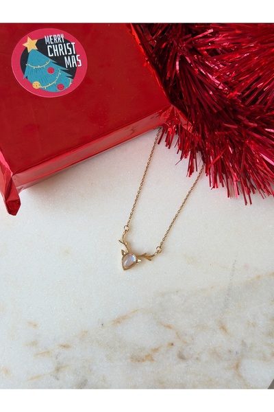 BURÇİN AKSESUAR قلادة فولاذية مع تمثال غزال من حجر الأوبال