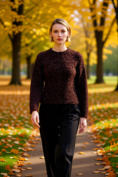 BENERLY سترة نسائية طويلة الأكمام بخيوط لامعة وملمس براق، تصميم عادي برقبة دا...