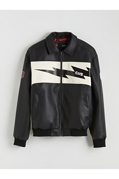 LC Waikiki Jachetă pentru bărbați aspect de piele cu potrivire confortabilă Stranger Things cu imprimeu