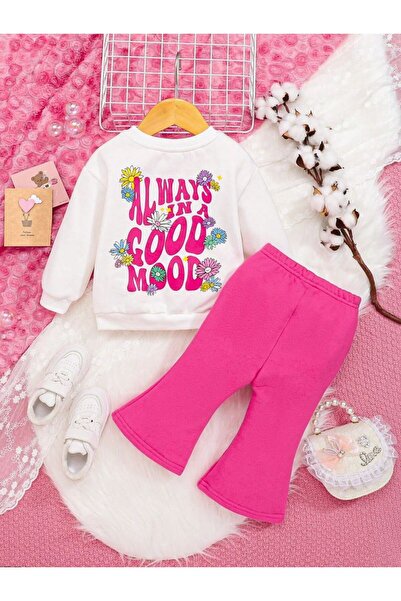 VESTIR BIEN Set de îmbrăcăminte pentru fete, cu imprimeu, roz și alb, cu pant...