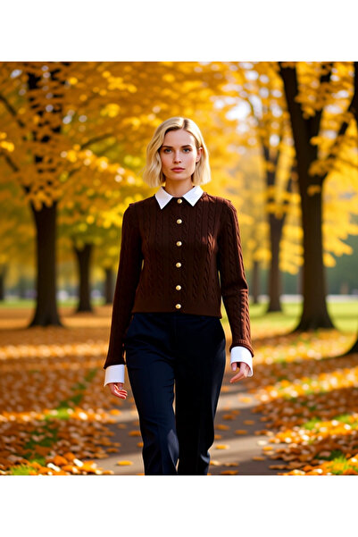 BENERLY Women's Classic Hair Braid Patterned Buttoned Front Long Sleeve Knitw...