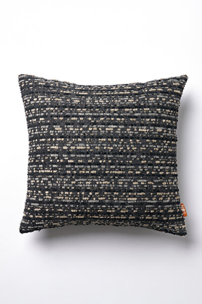 THE KUN Şönilli Çizgi Efektli Yumuşak Tuşeli Kırlent Kılıfı 45x45 cm Antrasit