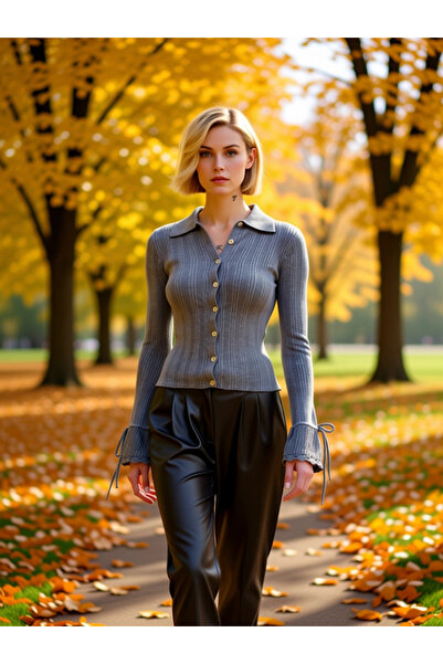 BENERLY Women's Timeless Elegance Corded Fabric Polo Neck Long Sleeve Cuff Ti...