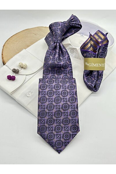 Gutiero Classic Tie with Lilac Patterned Handkerchief