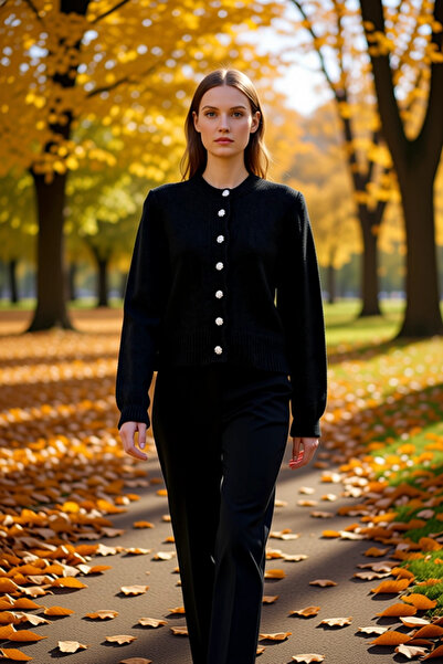 BENERLY Women's Soft Textured Jewel Button Crop Knit Cardigan, an Elegant Cho...