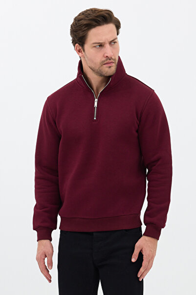 JBC Unisex Relax Fit Comfortable Cut Cotton Half Zipper Stand Collar Sweatshirt