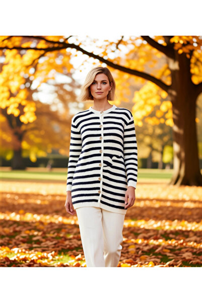 BENERLY Women's Striped Crew Neck Buttoned Knitwear Cardigan Functional Durab...