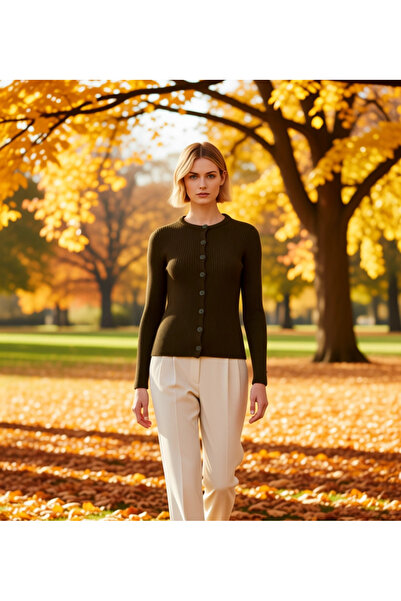 BENERLY Women's Body-Fitting Corded Fabric Textured Crew Neck Long Sleeve But...