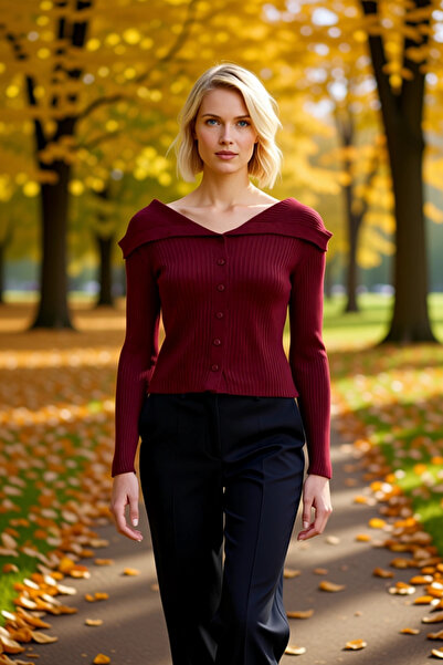 BENERLY Women's Turn-Down Collar Corded Fabric Knitwear Cardigan Long Sleeve ...