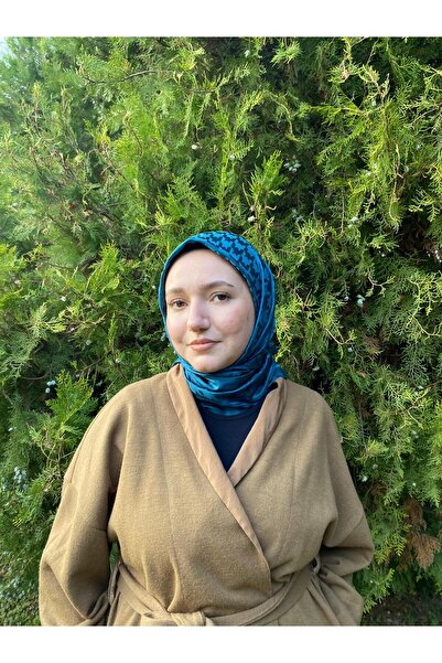 de LUNA Jacquard Scarf Houndstooth Pattern - Petrol Blue