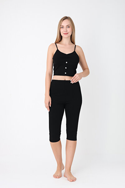 Altınay Women's Black Capri Leggings (10 Pieces) – 90% Cotton