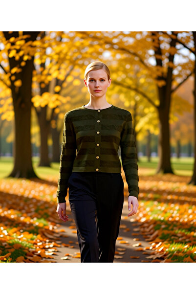 BENERLY سترة نسائية محبوكة بياقة دائرية وأكمام طويلة مع أزرار أنيقة توفر ملمس...