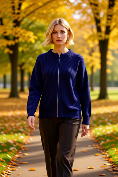 BENERLY سترة نسائية محبوكة بياقة دائرية وسحاب على الكتفين، مريحة وأنيقة للرياضة