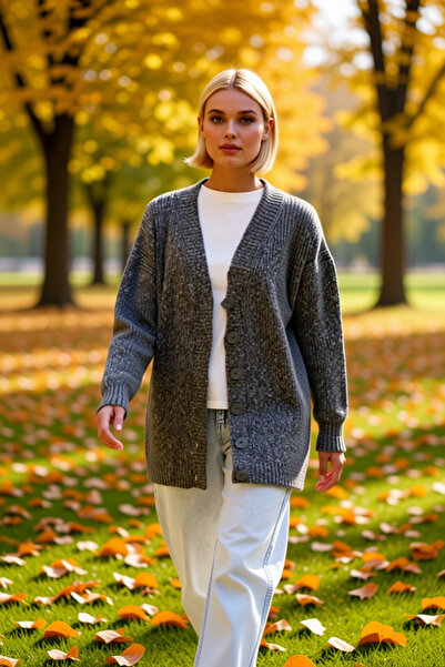 BENERLY Women's Buttoned V-Neck Soft Knitwear Cardigan Relaxed Fit Long Sleev...