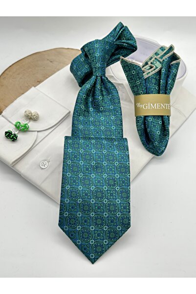 Gutiero Green Patterned Classic Tie with Handkerchief