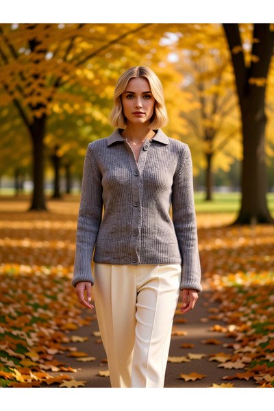 BENERLY Women's Polo Neck Plain Textured Knit Cardigan a Versatile Piece Offe...