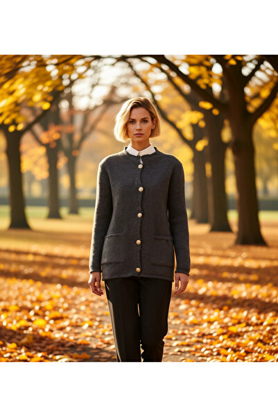 BENERLY Women's Buttoned Plain Pattern Double Plate Knitwear Cardigan Long Sl...