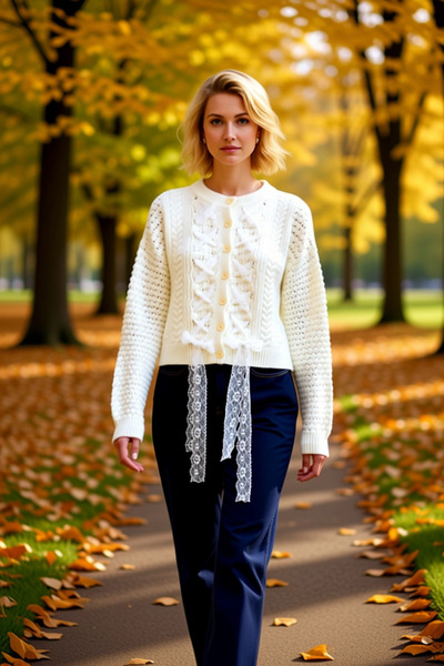 BENERLY Women's Crop Oversized Hair Weave Lace Paneled Soft Textured Knitwear...