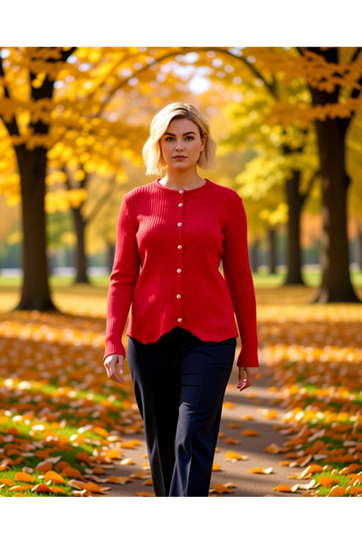 BENERLY Women's Crew Neck Corded Fabric Knitwear Cardigan Buttoned Design Lon...