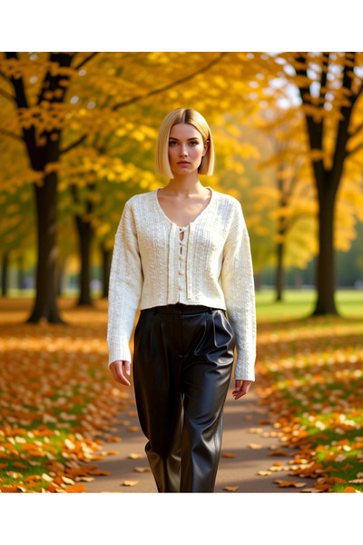 BENERLY Women's Tie-Up Detail Hair Knit Crop Knitwear Cardigan Ideal Choice f...