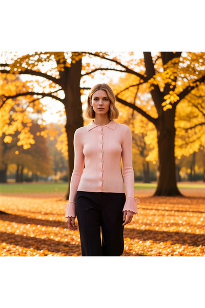 BENERLY Kadın Zamansız Şıklık Fitilli Polo Yaka Uzun Kollu Manşet Bağlama Det...