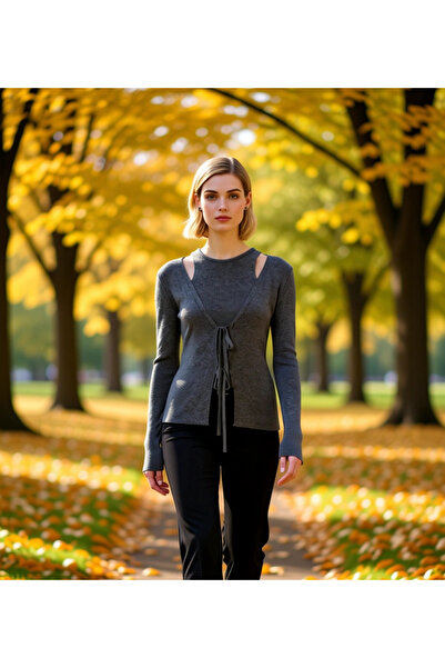 BENERLY Women's Stylish Knitwear Cardigan and Strap Blouse Set Modern Cut Eve...