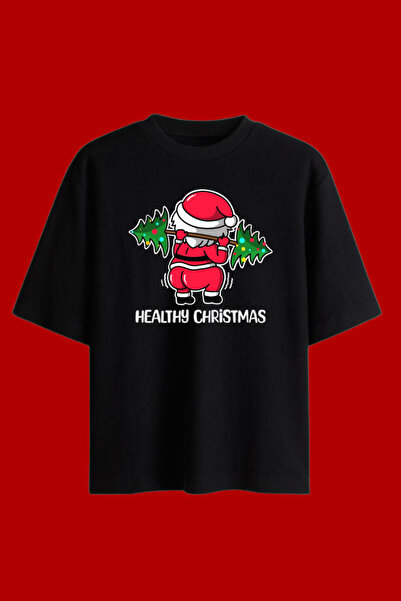 Dupe Design Healthy Christmas New Year Printed Oversized Unisex T-Shirt