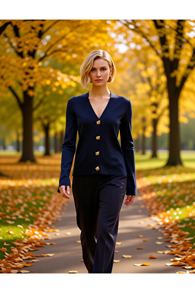 BENERLY Women's Color Block V-Neck Long Sleeve Button Detailed Knitwear Cardi...