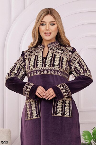 Lyaly aljlabyh جلابية شتوية مخملية "رويال" بتطريز كامل ومكثف على شكل درع خامة فاخرة، تصميم احتفالي و للاستقبالات