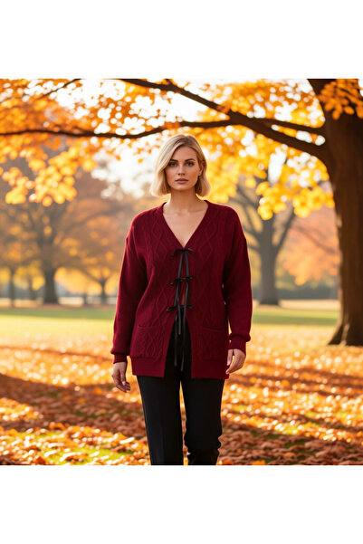 BENERLY سترة نسائية بياقة على شكل V ونقشة محبوكة وأكمام طويلة وتصميم منتظم مع...