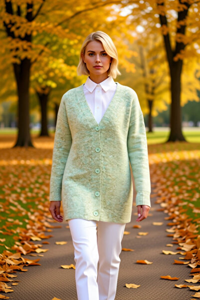 BENERLY Дамски пуловер с копчета, V-образно деколте, мека плетена материя, уд...