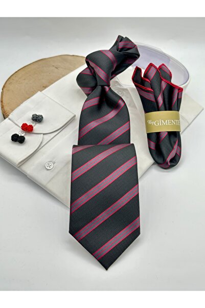 Gutiero Classic Tie with Black Striped Handkerchief