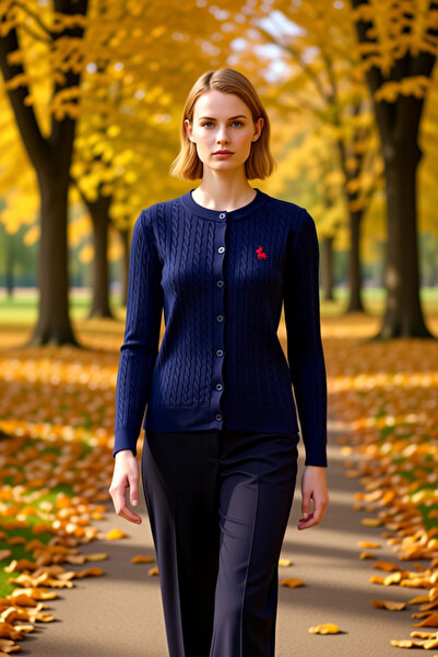 BENERLY Women's Horse Embroidery Detailed Hair Weave Textured Thin Knitwear C...