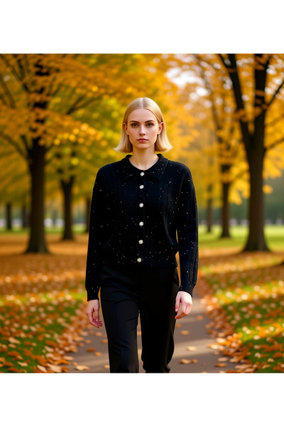 BENERLY Corded Fabric Knitwear Cardigan Model with Button Detail, Adding a Sp...