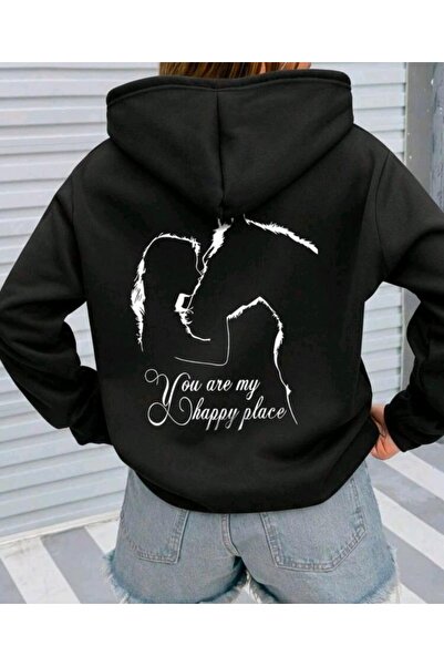 Elvino You Are My Happy Place Printed Women/Men Unisex Oversized Hooded 3-Thread Sweatshirt