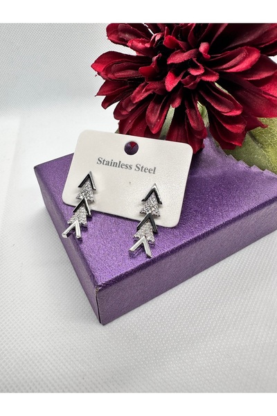 staınless steel Zircon Stone Fish Bone Model Steel Earrings