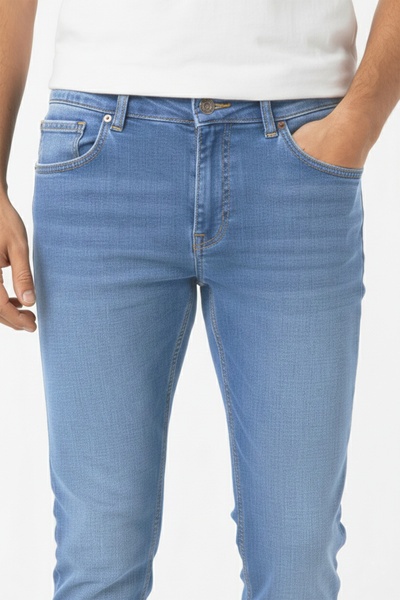 DeepSEA Men's Blue Regular Fit Stonewashed Denim Trousers Relaxed Fit Stretch Fabric Jeans Pants 2407080