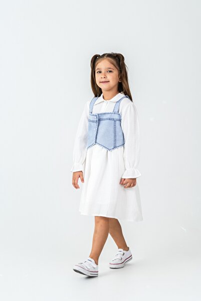 CLOUDY WEAR&DESİGN Girl's Jean Detailed Casual Dress (2-9 Years)