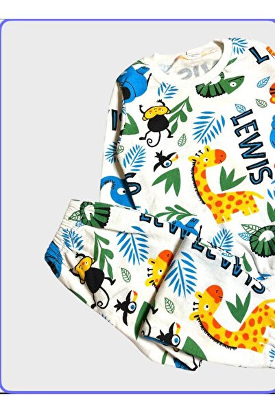 ALİŞ KİDS Boy's Cotton Raised White Safari Print Long Sleeve Winter Pajamas Set