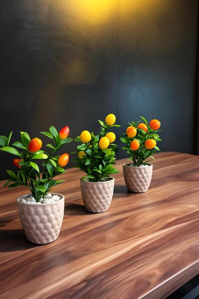 etxShop 3 في 1 شجرة فاكهة صناعية صغيرة بنكهة الليمون والماندرين والمانجو أزرق بلون الكوبالت إيدا