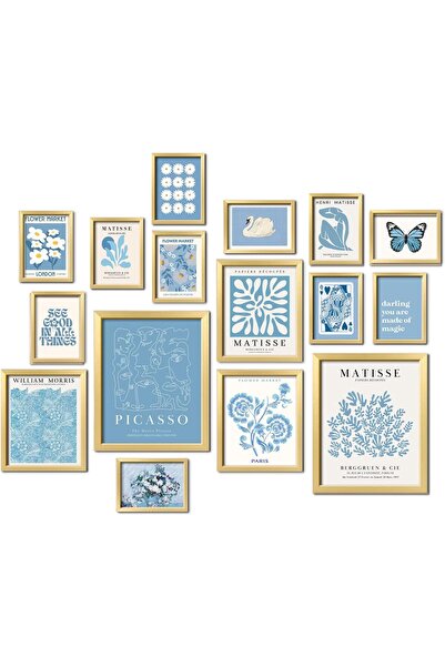 ALAYRA International 16 لوحة فنية جدارية مطبوعة بتقنية ماتيس باللون الأزرق - ...