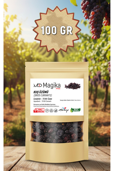 Magika Design 100 GR Kurutulmuş Kuş Üzümü, Yerli, Taze, Temiz Üretim, Katkı ve Koruyucu İçermez