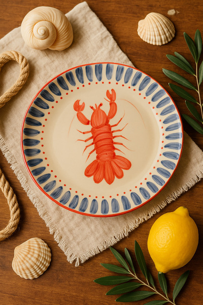 ema el yapımı ıstakoz desenli tabak