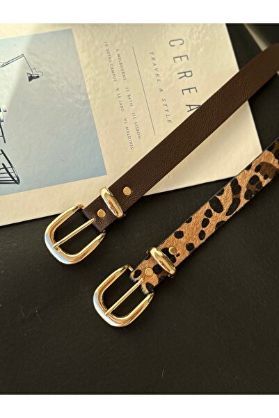 TABA BUTİK Gold Toka Detaylı Kadın Deri Kemer 105 CM